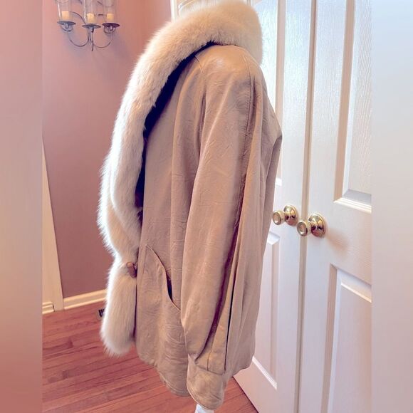 FOX FUR TRIMMED LEATHER COAT J. PERCY FOR MARVIN RICHARDS 80’s VINTAGE - Picture 6 of 10